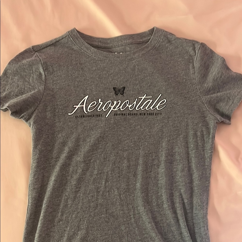 Aeropostale Heather Gray Tee with Butterfly Accent